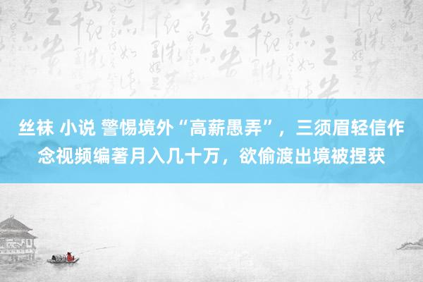 丝袜 小说 警惕境外“高薪愚弄”，三须眉轻信作念视频编著月入几十万，欲偷渡出境被捏获